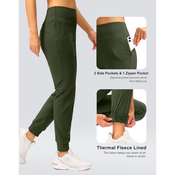 Women's Fleece Lined Joggers Water Resistant High Waisted Thermal Sweatpants Win - Picture 5 of 6